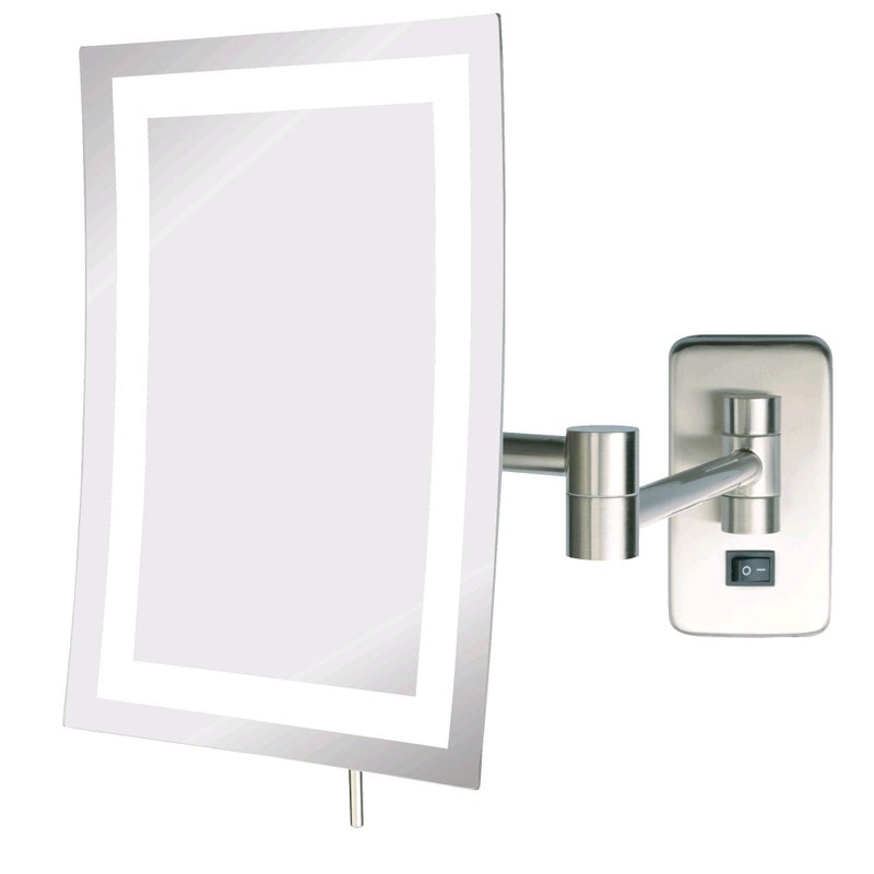 JERDON Rectangular Wall Mount Makeup Mirror - Direct Wire Makeup Mirror with 5X Magnification and LED Lights - Nickel Finish - Model JRT710NLD - Image 1